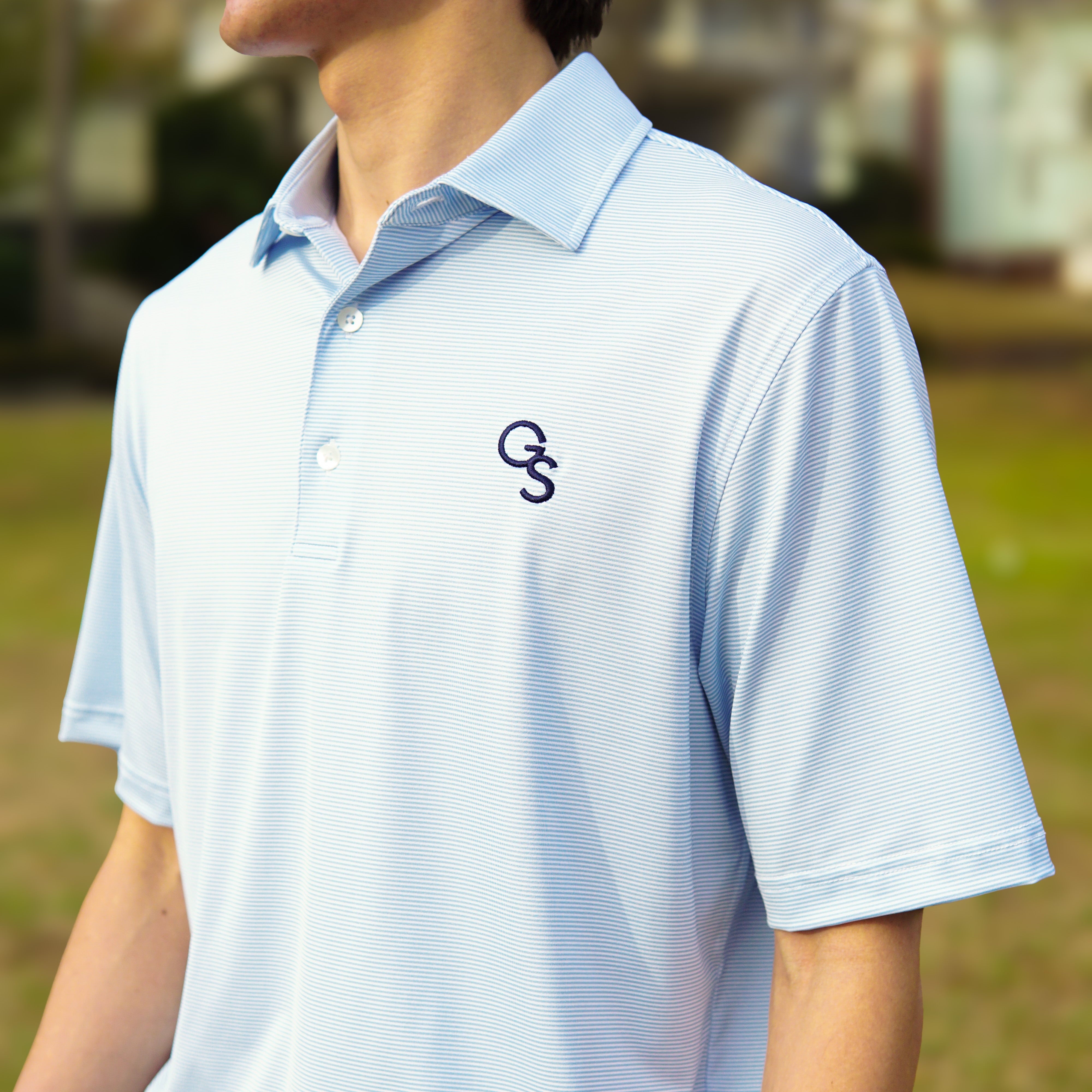 Georgia Southern Thin Stripe Polo - Light Blue – Georgia Golf Company