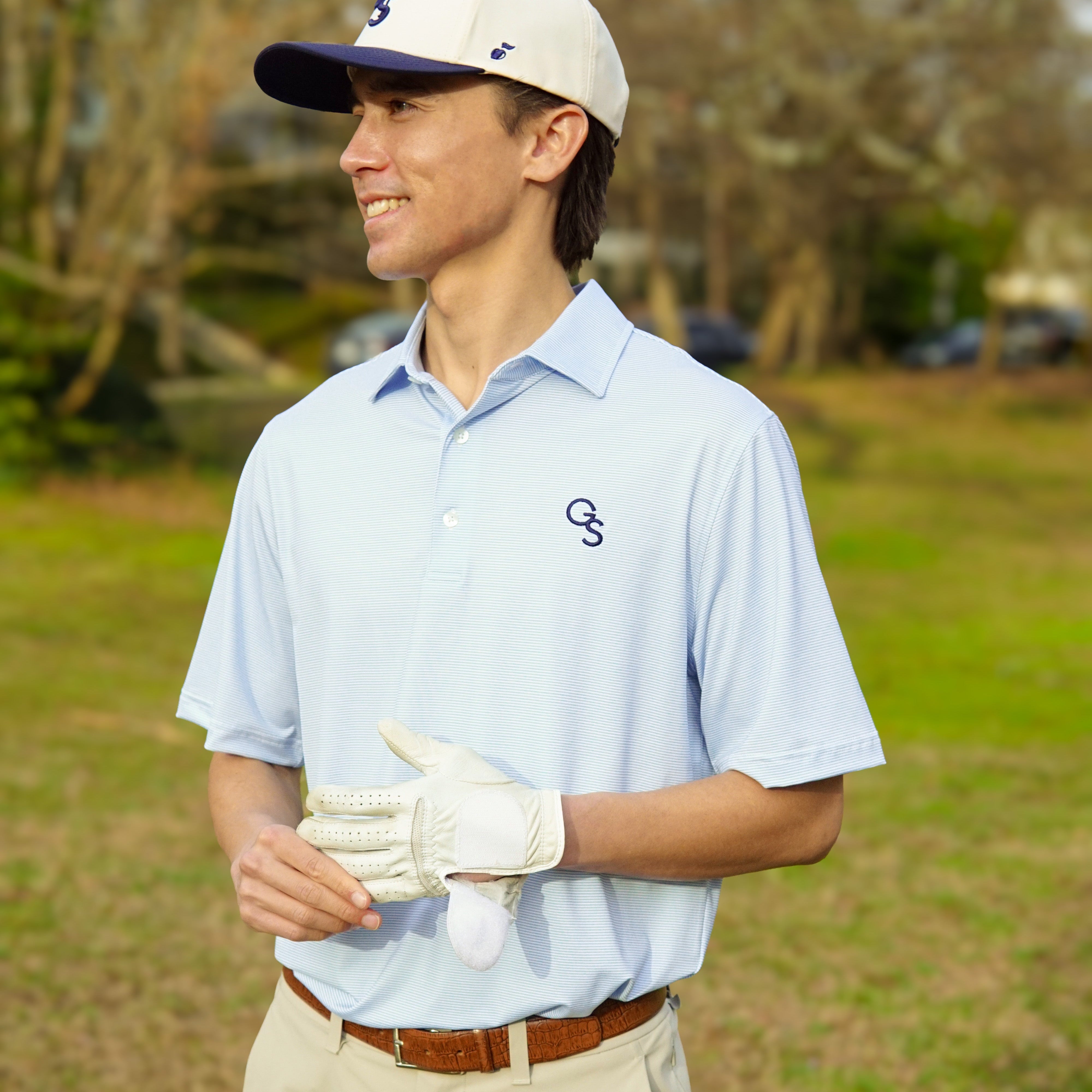 Georgia Southern Thin Stripe Polo - Light Blue – Georgia Golf Company